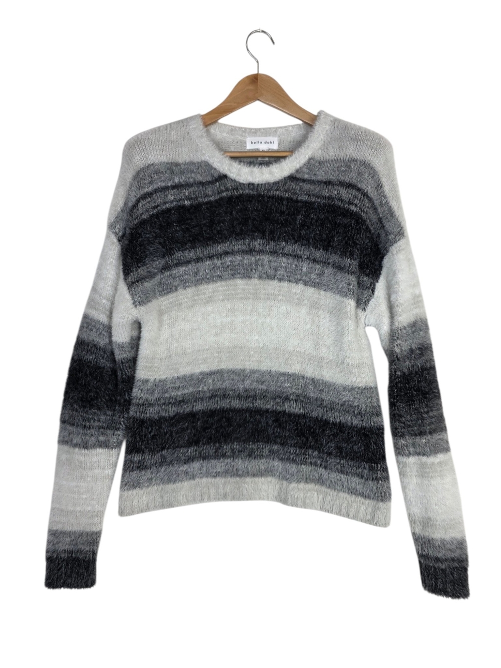 Bella Dahl  Oversize Fleece Gray & Black Ombre Stripe Crewneck Sweater